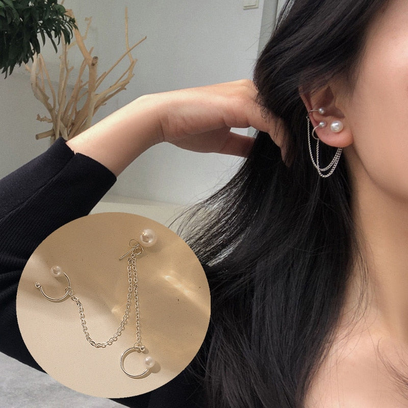 1PC 2022 New Fashion Gold Color Moon Star Clip Earrings For Women Simple Fake Cartilage Long Tassel Ear Cuff Jewelry Gift