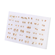 Load image into Gallery viewer, 36 Pairs Randomly Mixed Style Women Anti Allergic Star Bow Love Heart Stud Earrings Set Gold Color Flower Plastic Small Earring