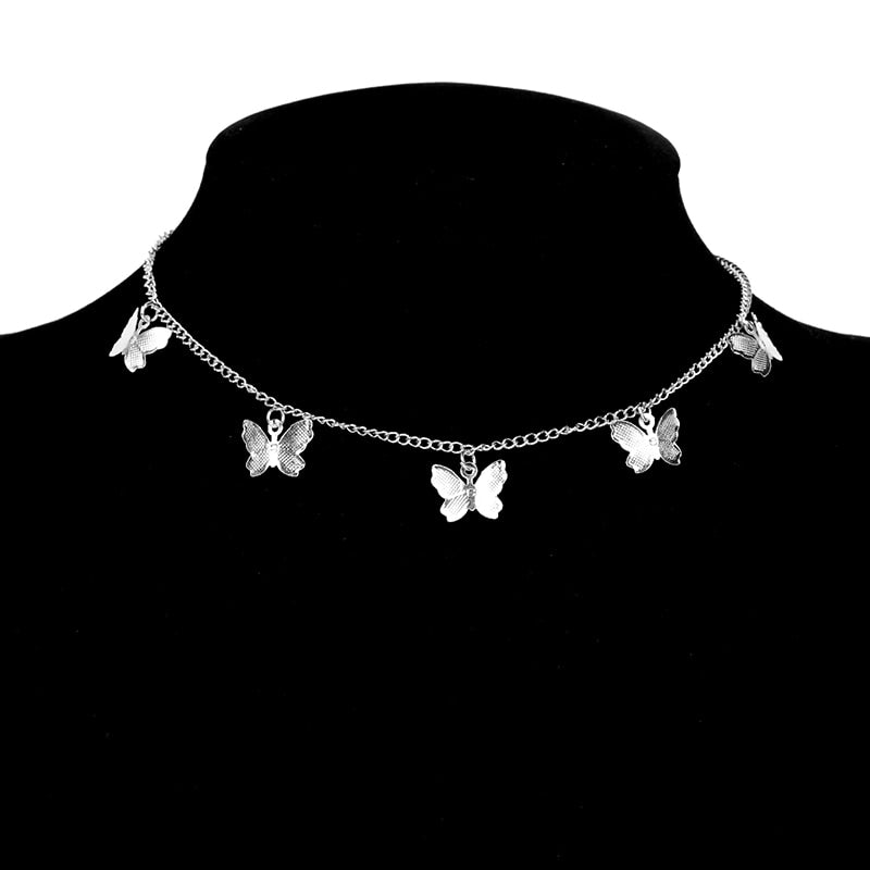 Vintage Multilayer Pendant Butterfly Necklace for Women Butterflies Moon Star Charm Choker Necklaces Boho Jewelry Christmas Gift