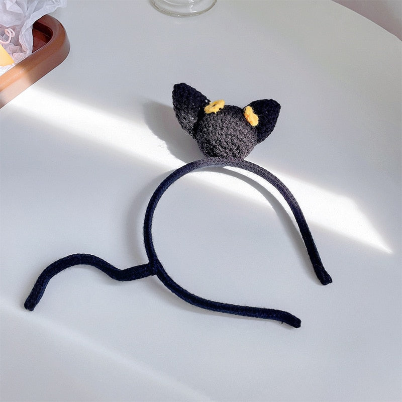 Handmade Crochet Cute Cat Headband for Women Girls Wash Face Influence 2022 New Temperament Kawaii Broken Hair Band Accessories