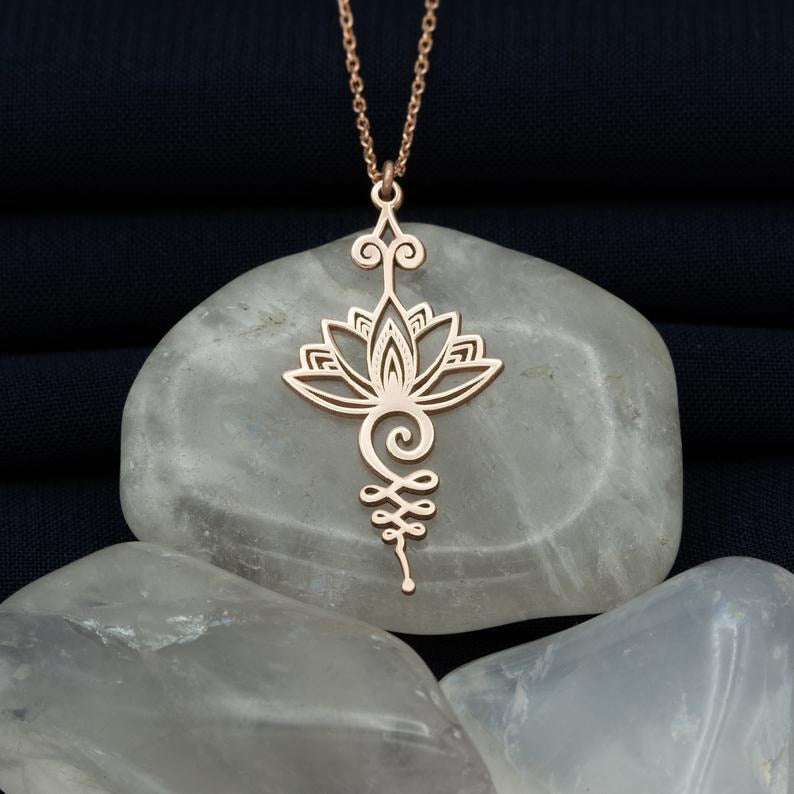 Unalome Pendant Necklace Hippie Necklace.Unalome Necklace with Lotus Flower-Yoga Jewelry