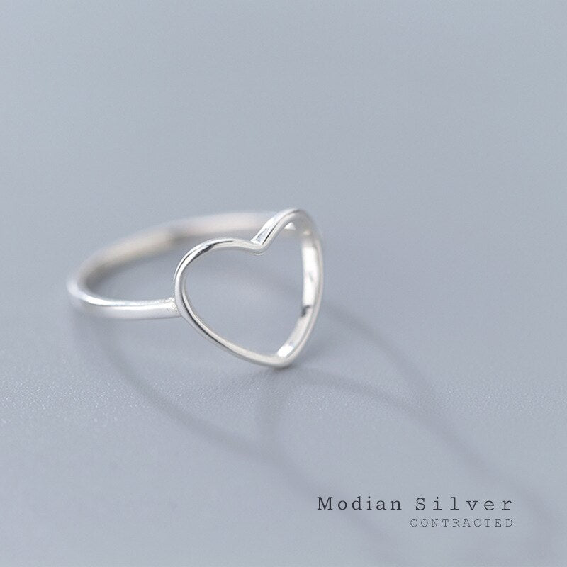 Modian Minimalist Hollow Out Hearts Finger Ring for Women Pure 925 Sterling Silver Free Size Ring Fashion Fine Jewelry Bijoux