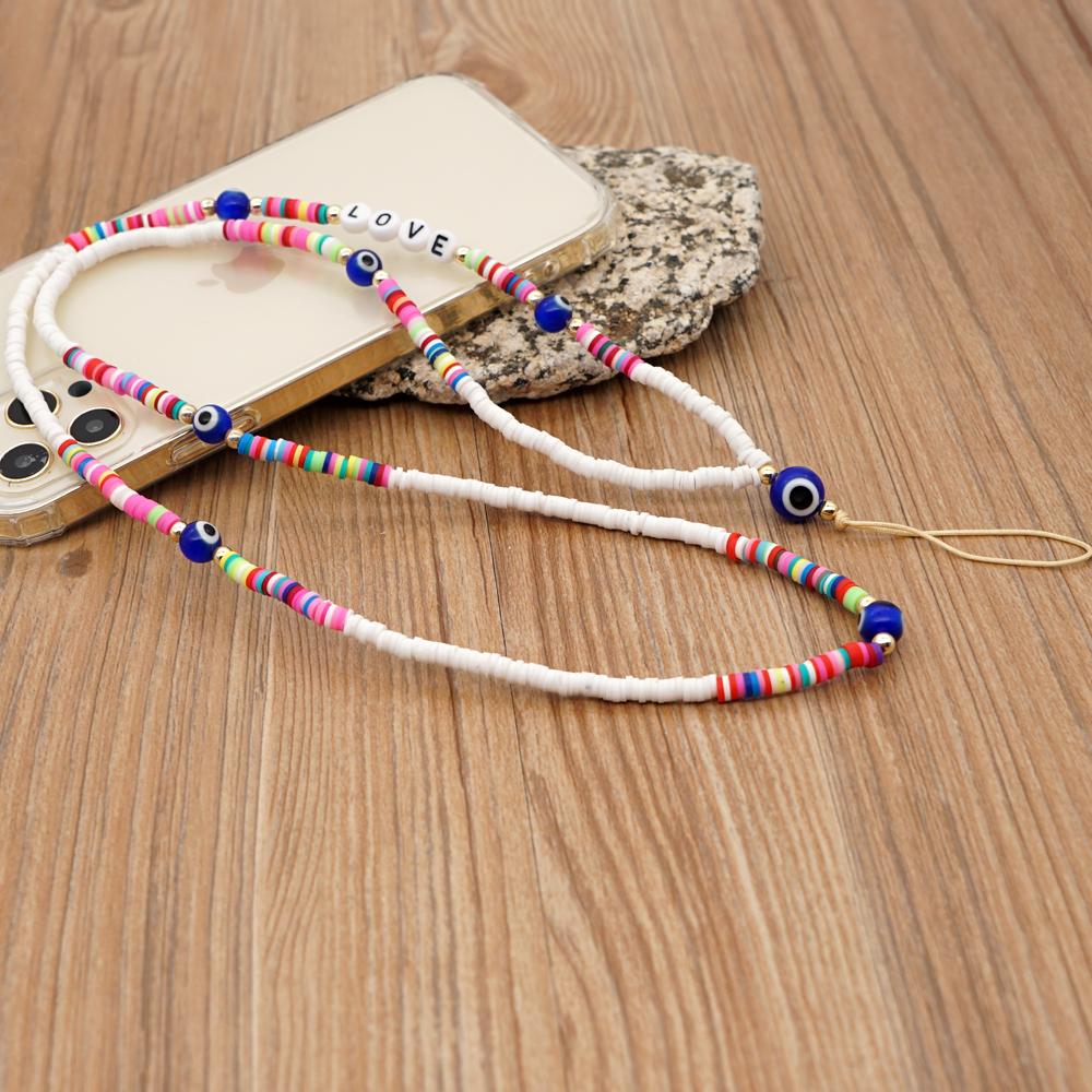 Handmade Cell Phone Chains Evil Eye Pendants For Mobile Strap Clay Beads Necklace Telephone Jewelry Long Neck Chain Lanyard цепо