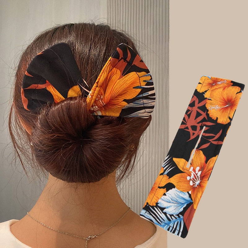 AMORCOME1PC Deft Bun Hair Band Women Hair Styling Colorful Plant Pattern Hair Bun Maker Ponytail Holder Hair Accessories 2022