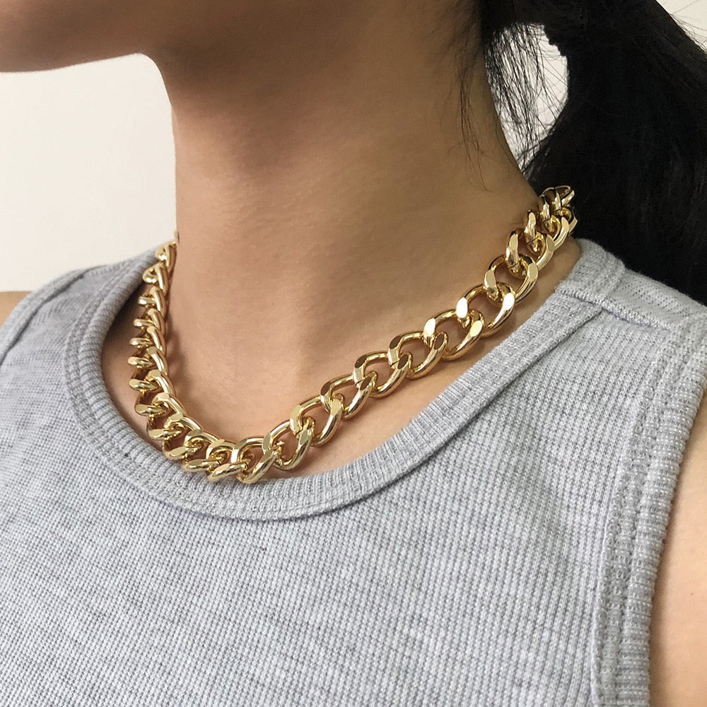 2022 Fashion Big Necklace for Women Twist Gold Silver Color Chunky Thick Lock Choker Chain Necklaces Party Jewelry