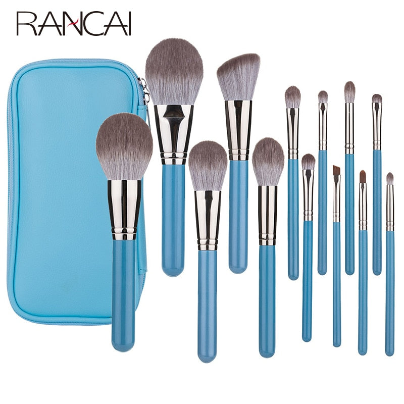 RANCAI Makeup Brushes Set 13pcs with Leather Bag Foundation Powder Blush Eyeshadow Eyebrow Brush Soft Hair Cosmetic Makeup Tool
