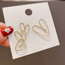 Load image into Gallery viewer, Sweet Gold Color Hollow Heart Earrings Women Wedding Party Club Fashion Long Asymmetry LOVE Heart Earrings Jewelry Cheap