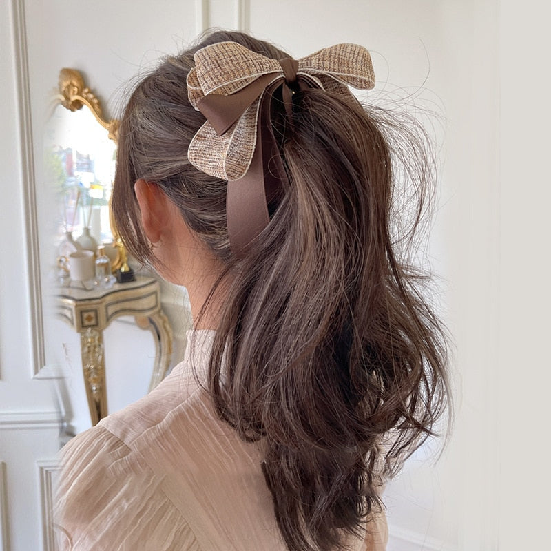 High Ponytail Hair Clips For Girls Sweet Bowknot Ribbon Banana Clip Hair Tie Hair Accessories Gift Women Hairpin Scrunchies