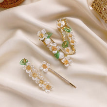 Load image into Gallery viewer, Pear Flower Series Hairpin Sweet and Cute Shell Flower Side Clip Green Leaf Spring Clip Duck Hairpin Hair Accessories
