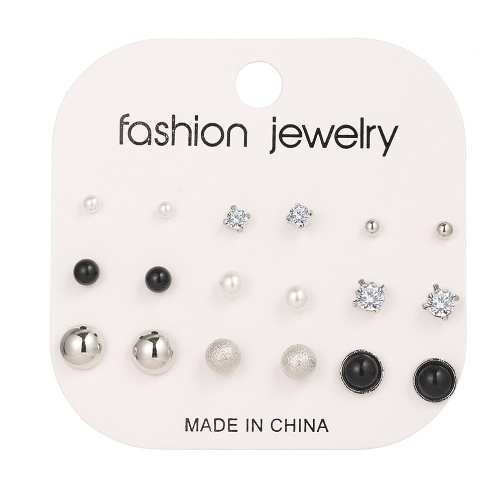 FNIO Women&#39;s Earrings Set Pearl Earrings For Women Bohemian Fashion Jewelry 2022 Geometric Crystal Heart Stud Earrings