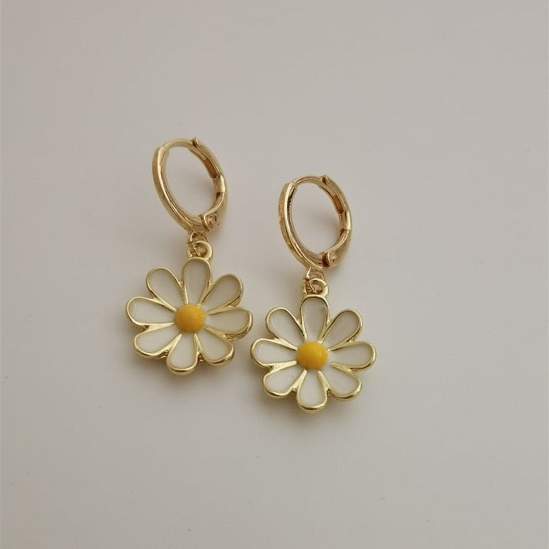 Delicacy Gold Daisy Sunflower Hoop Earring Endless Hoops Dangle Simple Everyday Holiday Gift for Her Bridesmaid Women Jewelry