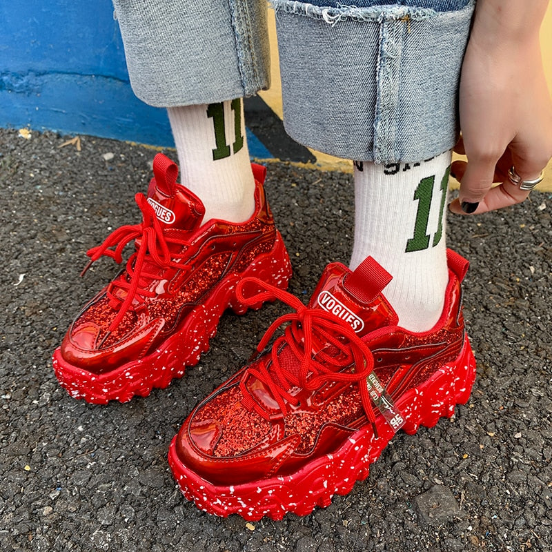 Sneakers Women Spring 2022 Fashion Sequined Cloth Bling Breathable Round Toe Leisure Chunky Women Shoes Tenis Feminino TUINANLE