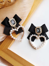 Load image into Gallery viewer, S925 needle Sweet Jewelry Black Bowknot Earrings 2022 New Design Crystal Glass Simulated Pearls Heart Drop Earrings For Girl