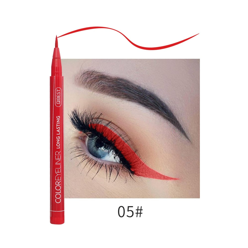 QIBEST 12 Color Liquid Eyeliner Pen Waterproof Easy To Wear Matte Long-lasting Cat Eye Makeup Colorful Eye liner Pencil Cosmetic