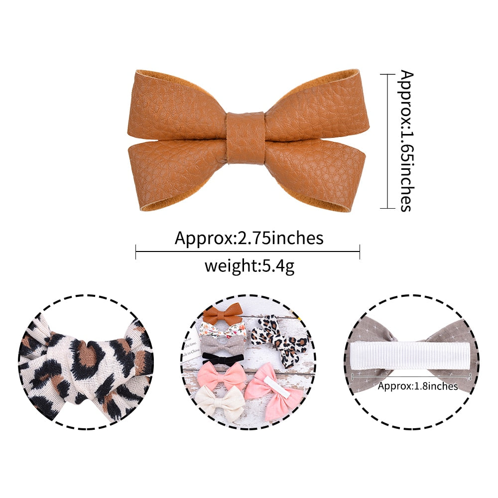 4 Pcs/set Cotton Linen Leopard Printed Bowknot Hair Clips For Cute Girls Barrettes Safty Hairpins Headwear Kids Hair Accessories
