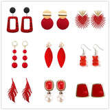 Red Color Drop Earrings for Women Summer Korean Flower Heart Leaf Earrings Sweet Wedding Party Jewelry Valentine's Day Girl Gift