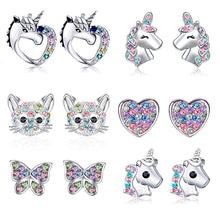 Load image into Gallery viewer, 2022 New Fashion Unicorn Cat Butterfly Rainbow Stud Earrings Women Gilrs Colorful Zircon Ear Stud Jewelry Children Accessories