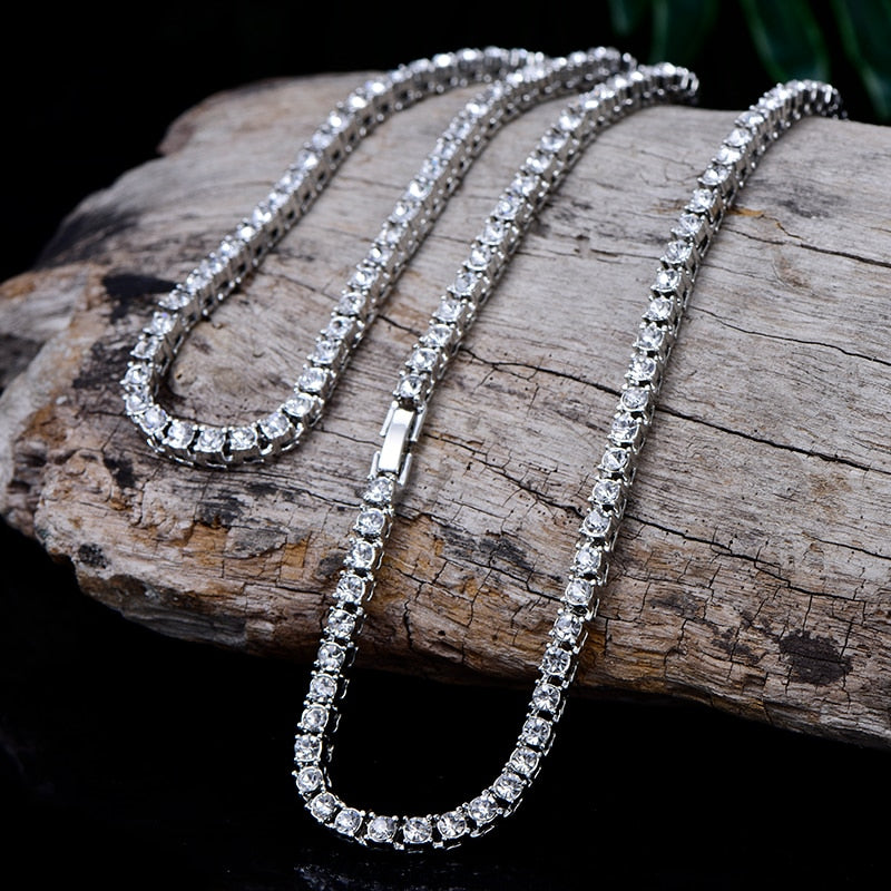 New 4MM Iced Out tennis Bracelet Necklace Men Tennis Chain Fashion Hip-Hop Jewelry Women 16/18/20/24/30inch Choker Chain Gift