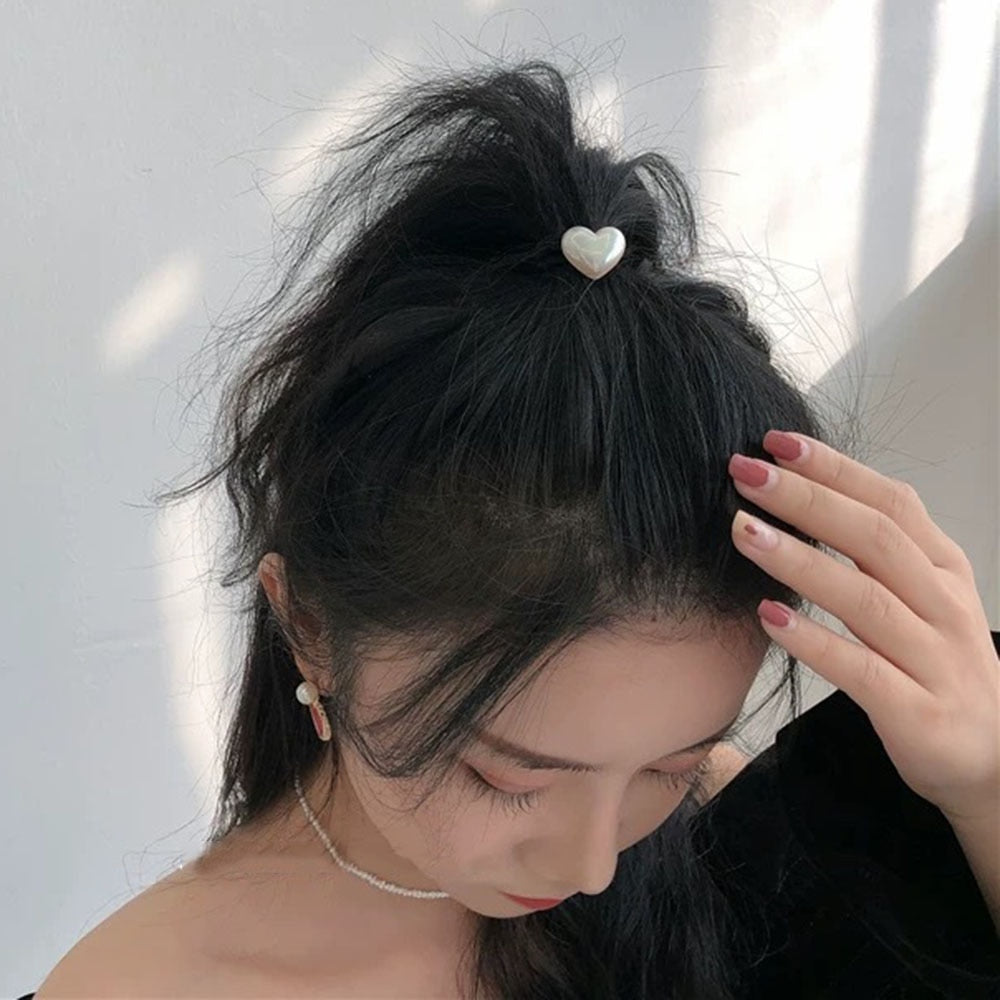Cute 1 pcs Heart Hair Ties Rings Rubber Bands for Hair Girl Headwear Korean Pearl Ponytail Elastic Band Hair Accessories