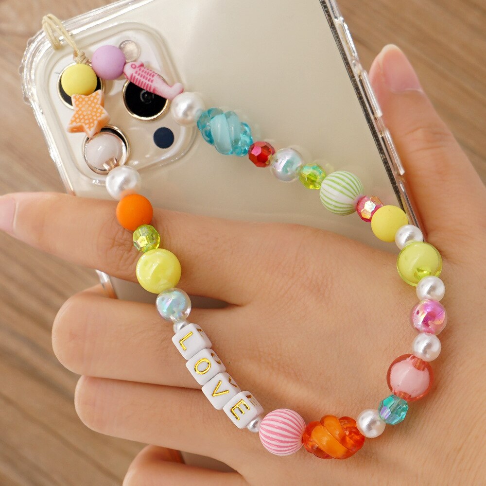 Fashion Trend Mobile Phone Jewelry Imitation Pearl Soft Ceramic Beaded Mobile Phone Chain Personalized Lady Anti-Lost Lanyard