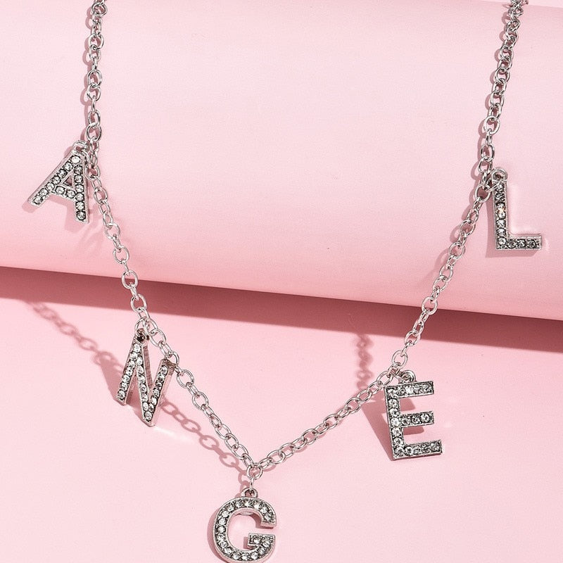 Necklace Jewelry Punk Personality Fashion Rhinestone Letter Necklace Women Gothic Statement Necklace Gifts Bijoux Chain