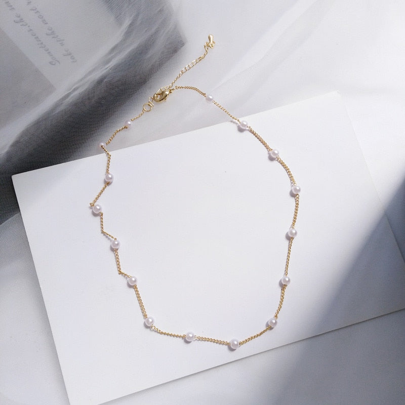New Beads Women&#39;s Neck Chain Kpop Pearl Choker Necklace Gold Color Goth Chocker Jewelry On The Neck Pendant 2022 Collar For Girl
