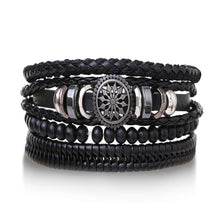 Load image into Gallery viewer, IFMIA Vintage Black Bead Bracelets For Men Fashion Hollow Triangle Leather Bracelet &amp; Bangles Multilayer Wide Wrap Jewelry 2022
