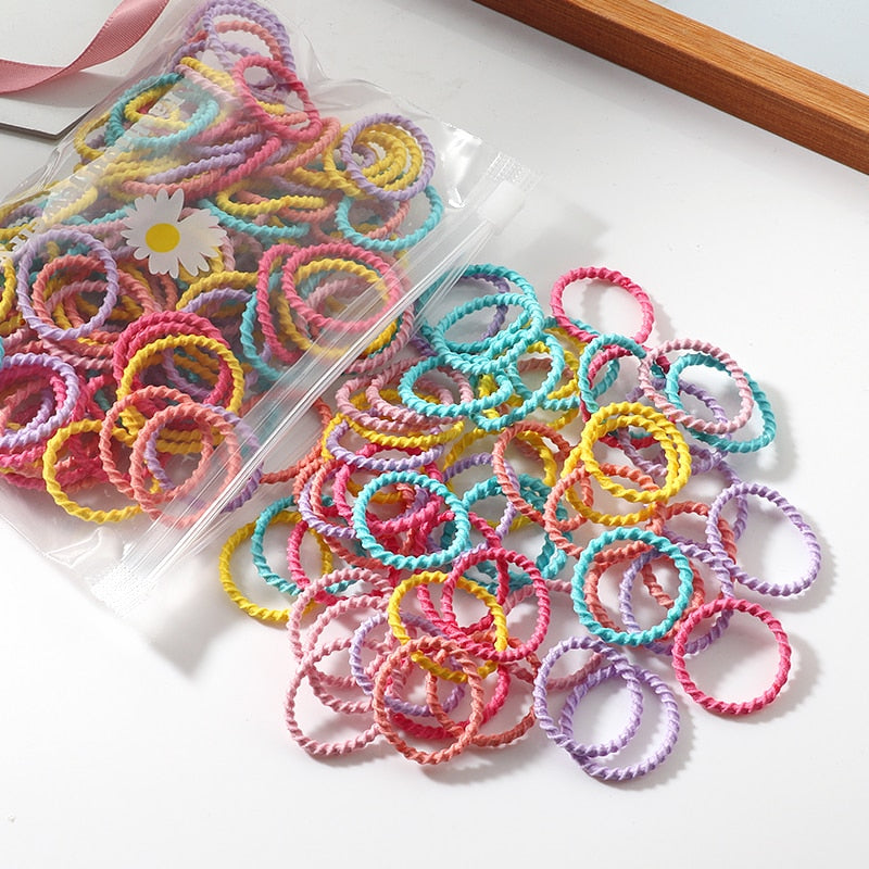 100Pcs/Set Girls Candy Color  Hair Bands Girls Hair Accessories Elastic Rubber Band Hair band Children Ponytail Holder Bands