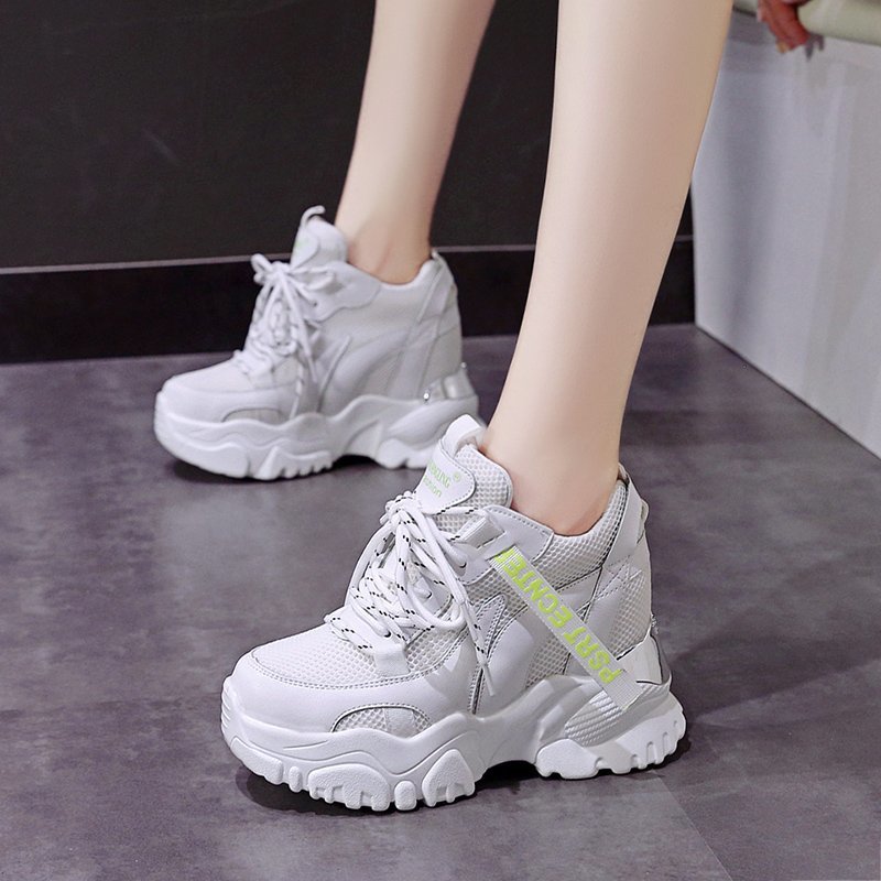 2022 Spring Women Chunky Sneakers Breathable Mesh Casual Shoes 10cm Wedge Heels Platform Shoes Chaussures Femme Sports Dad Shoes
