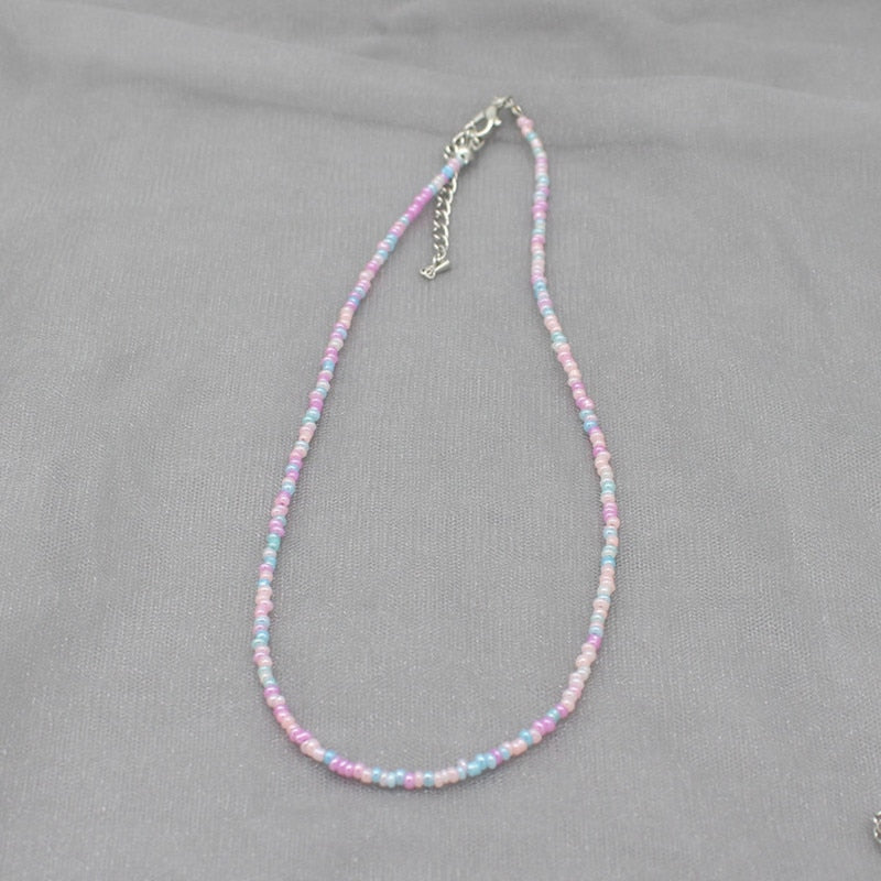 Simple Seed Beads Strand Choker Necklace Women String  Collar Charm Colorful Handmade Bohemia Collier Femme Jewelry Gift