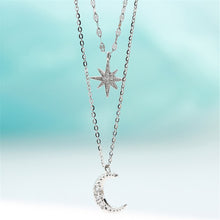 Load image into Gallery viewer, 2022 Trend Double Layer Star Moon Pendant Necklace For Women Girl Clavicle Chain Eight-pointed Star Necklace Simple Jewelry Gift