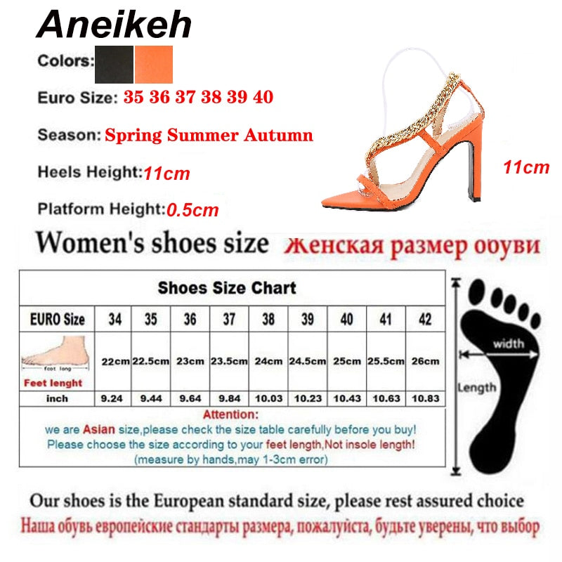 Aneikeh Summer Fashion PU Metal Chain Women&#39;s High Sandals 2022 NEW Sewing Platform Heigh Square Heels Buckle Strap Shallow Sexy