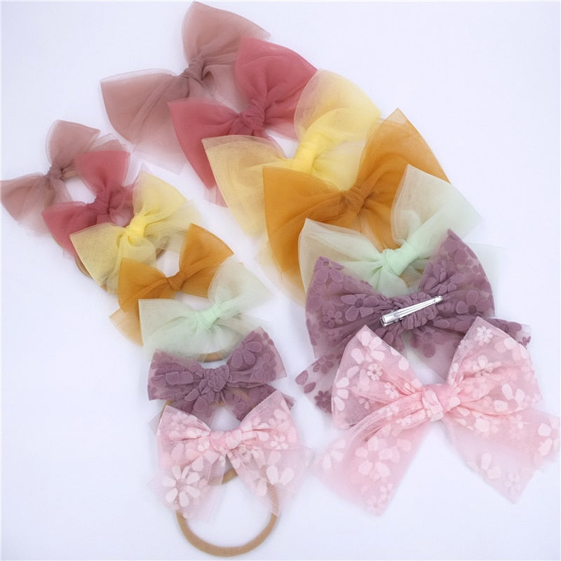 Baby Girls Tulle Bow Hair Clips Nylon Headband for Toddler Baby Kids Lace Hair Bows Accessories