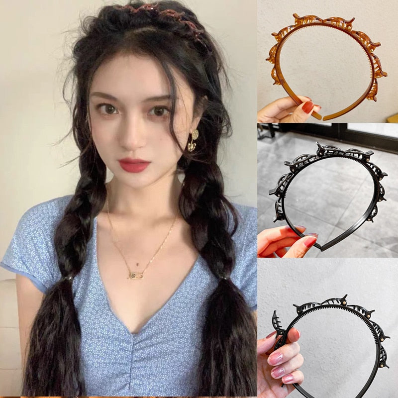 Ruoshui Woman Non-Slip Hairband With Clips Double Band Headband Hairstyle Bezel Hair Hoop Hair Accessories Headwear