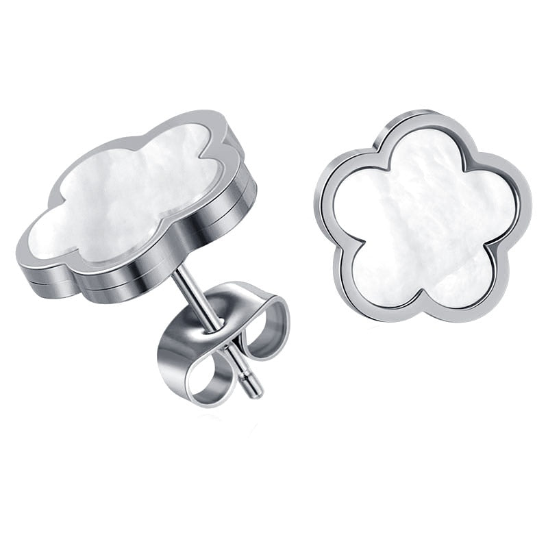 Heytree Luxury Elegant White Shell Flower Necklace Earrings Sets For Women Fashion Stainless Steel Earrings 2022 Trendy Jewelry