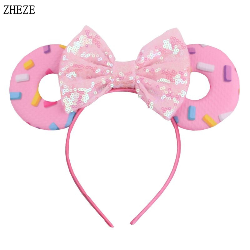 New Cute Donut Mouse Ears Headband For Women Girl Christmas DIY Hair Accessories Sequins Hair Bows Festival Party Hairband Mujer