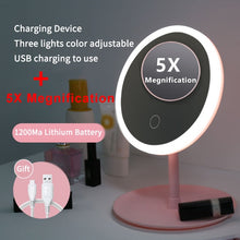 Load image into Gallery viewer, LED Makeup Mirror With Light Lamp With Storage Desktop Rotating Cosmetic Mirror Light Adjustable Dimming USB  Vanity Mirror