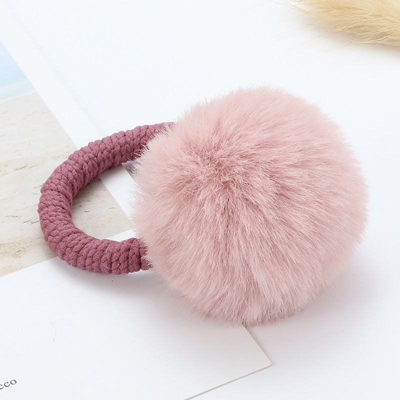 Cute animal hair ball rabbit hair ring girls rubber band elastic hair bands Korean headwear children hair Accessories ornaments