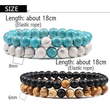 Load image into Gallery viewer, Set Bracelet Couples Distance Black White Natural Lava Stone Tiger Eye Beaded Yoga Bracelets for Men Women Elastic Rope Jewelry