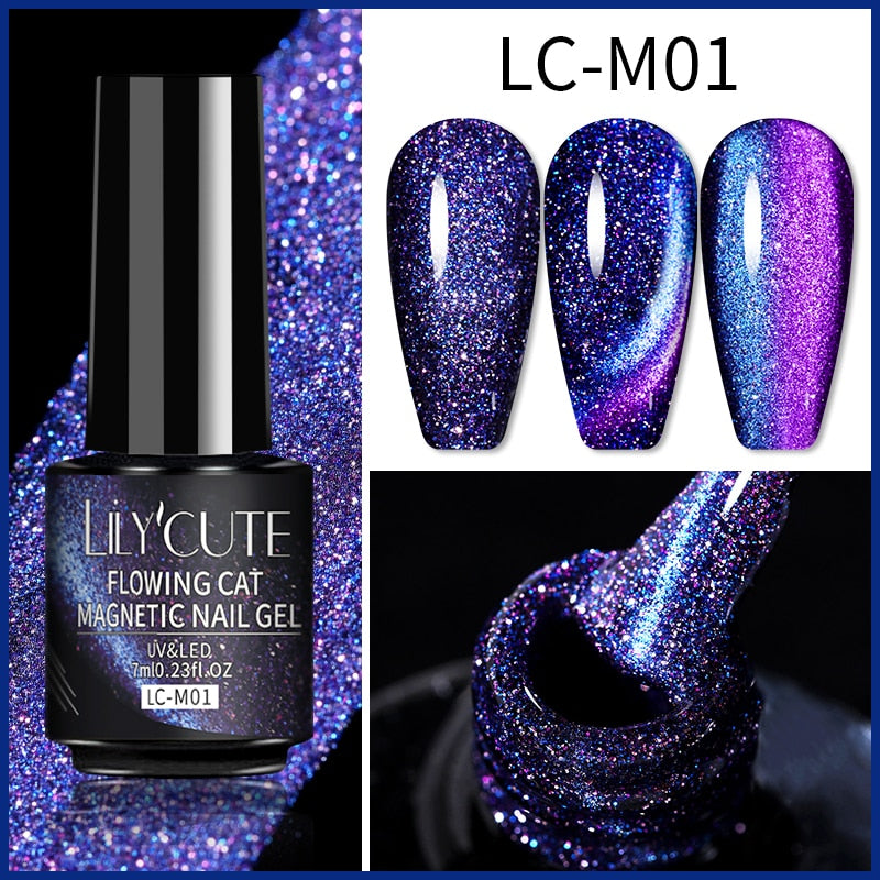 LILYCUTE 7ml 9D Reflective Cat Magnetic Gel Nail Polish Glitter Vernis Semi Permanent Soak Off Magnetic UV Gel Nail Art Gel