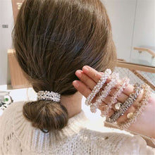 Load image into Gallery viewer, Ladies Pearl Multicolor Beads Hair Tie Elastic Hair Rope Simple Metal Sheets Scrunchies Ponytail Headdress For Women Accessories