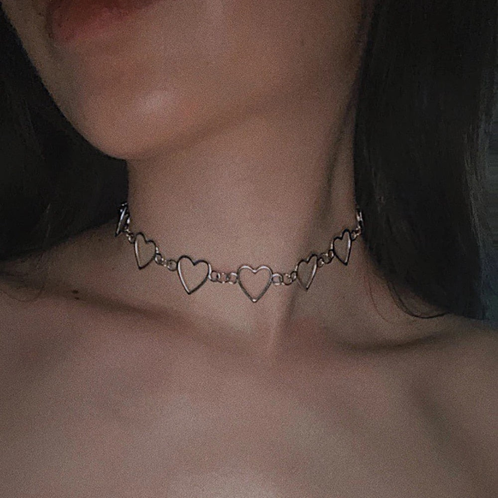Hollow Korean Sweet Love Heart Choker Necklace Statement Girlfriend Gift Cute Bicolor Necklace Jewelry Collier Femme 2022