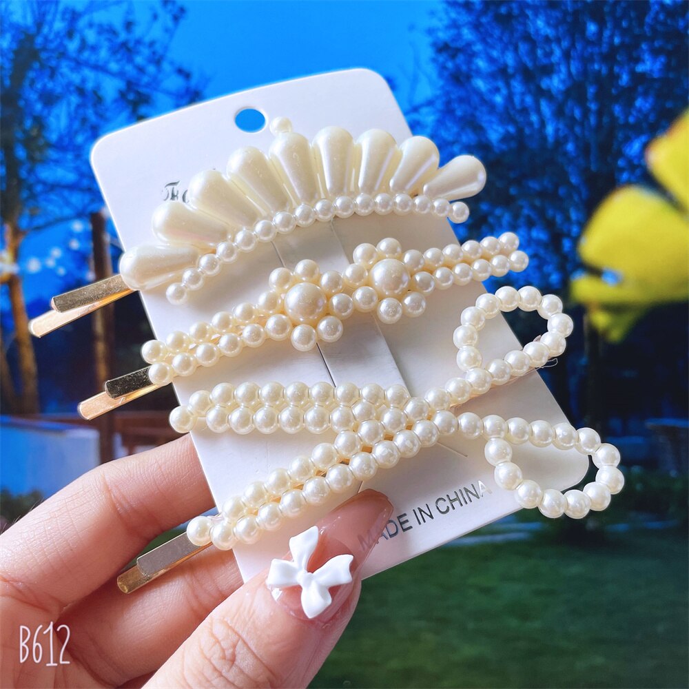 Korean Pearl Hair Clips Set for Women Fashion Acrylic Geometric Barrette for Hair Pins Girl Flower Bow Hair Accessories 2022 New