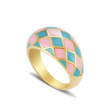 Load image into Gallery viewer, HangZhi 2022 New INS Flower Butterfly Checkered Windmill Dripping Oil Glazed Geometric Chunky Ring for Women Y2K Party Jewelry