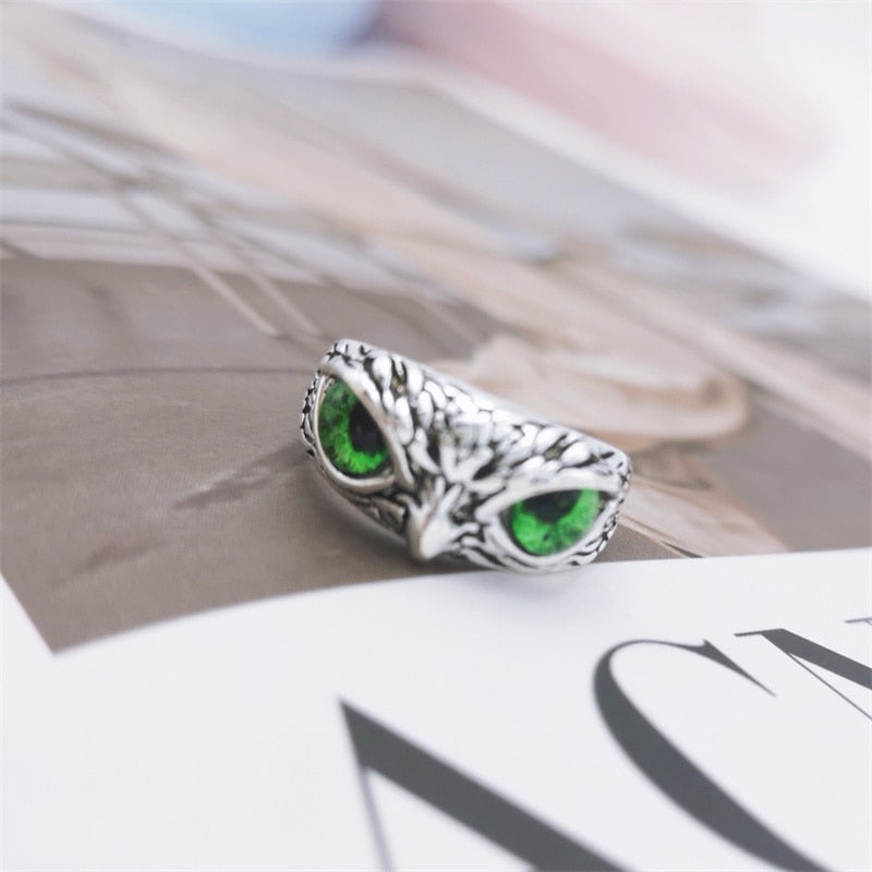 Charming Fashion Cute Little Owl Lovers Ring Creative Jewelry Vintage Multicolor Eyes For Women Man Couples Best Feeling Gift