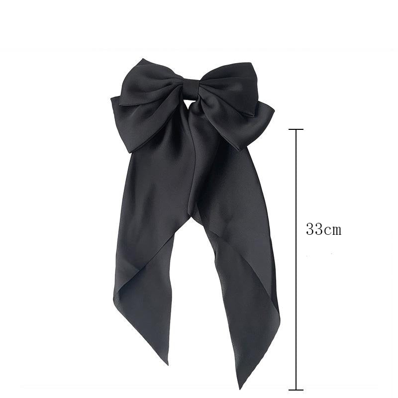 Vintage Black Big Large Satin Bow Hair Clip For Women Girls Wedding Long Ribbon Korean Hairpins Barrette Hair Accessories Gifts