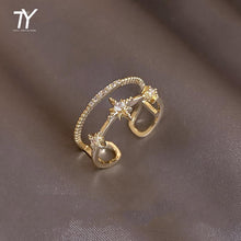 Load image into Gallery viewer, Luxury Zircon Gold Double Student Opening Rings For Woman 2022 New Fashion Gothic Finger Jewelry Wedding Party Girl&#39;s Sexy Ring