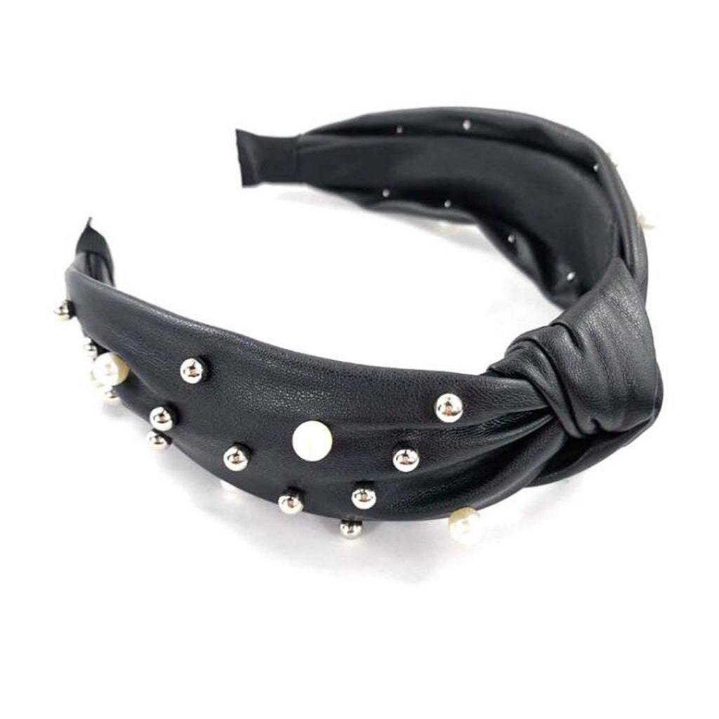 PROLY New Fashion PU Hairband For Women Wide Side Mixing Pearls Headband Artificial leather Leather Headwear Hair Accessories