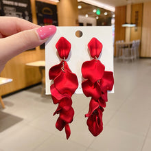 Load image into Gallery viewer, Flower Long Dangle Drop Earrings for Women Wedding Bridal Party White Red Big Petal Korean Earrings Statement Jewelry