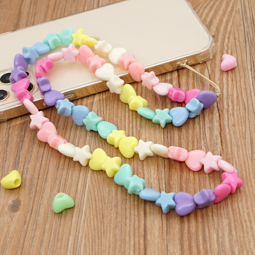 AOMU INS Ethnic Fashion Resin Multicolor Star Heart Beads Mobile Phone Chain for Women Long Acrylic Beaded Phone Lanyard Jewelry